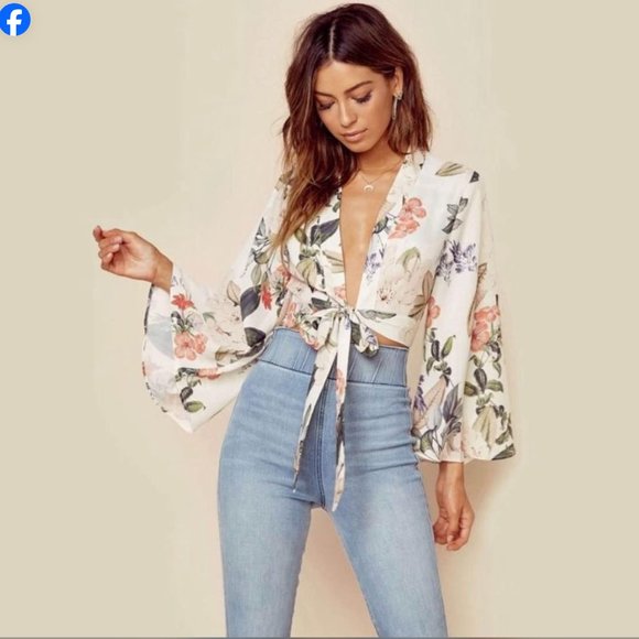 Show Me Your MuMu Tropical Floral Blouse with Tie Front - Picture 5 of 5